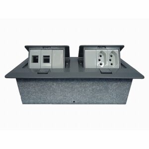 CAIXA DE MESA PRATIK P/ 3 RJ45  P/ 3 TOMADAS ELET ABNT PRATA