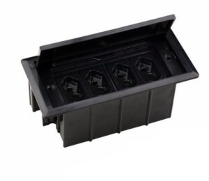CAIXA DE MESA EMBUTIR P/ 4 BLOCOS TAMPA RETRATIL- PRETA – FACILITY
